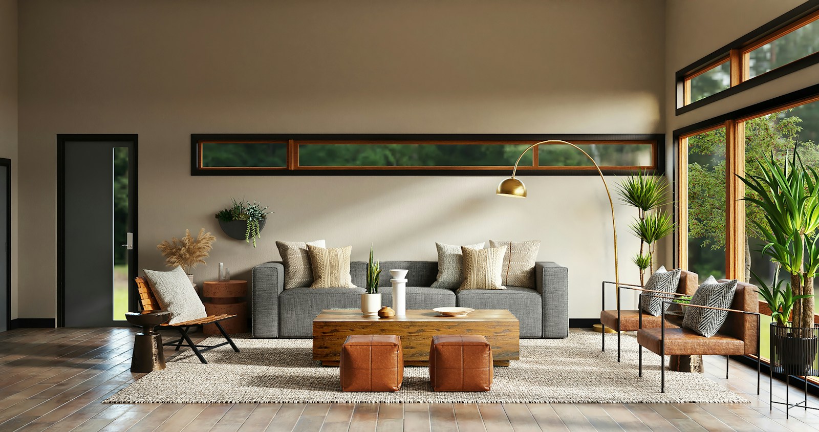 Minimalist luxury interior living room with lush vertical green living wall